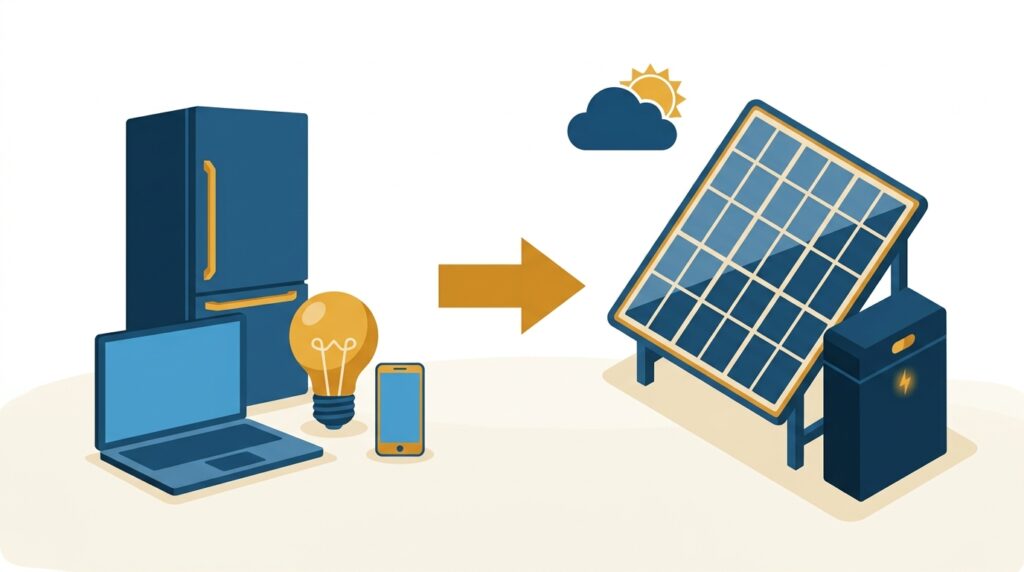 Appliances converted into solar panel and battery size