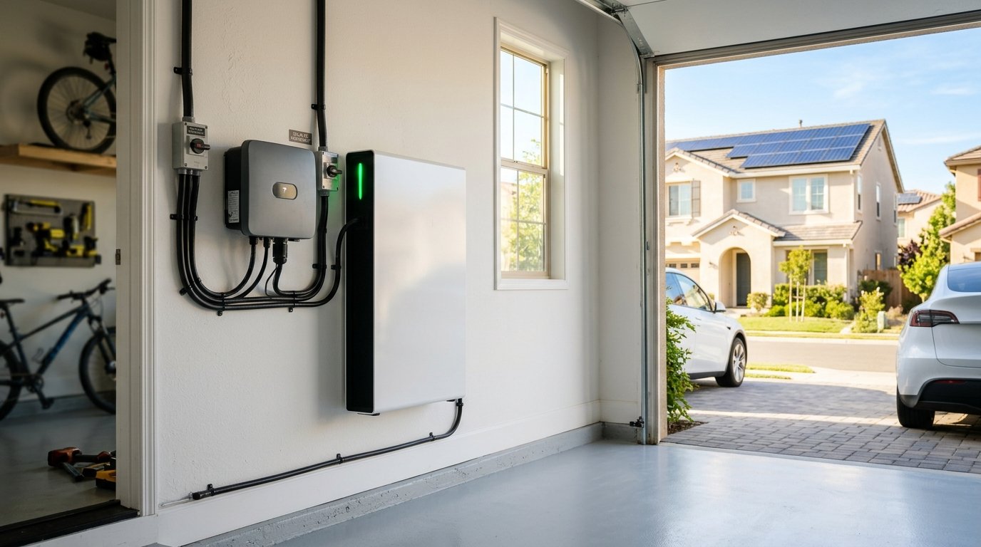 Home solar battery installed in a garage, best solar batteries in 2026